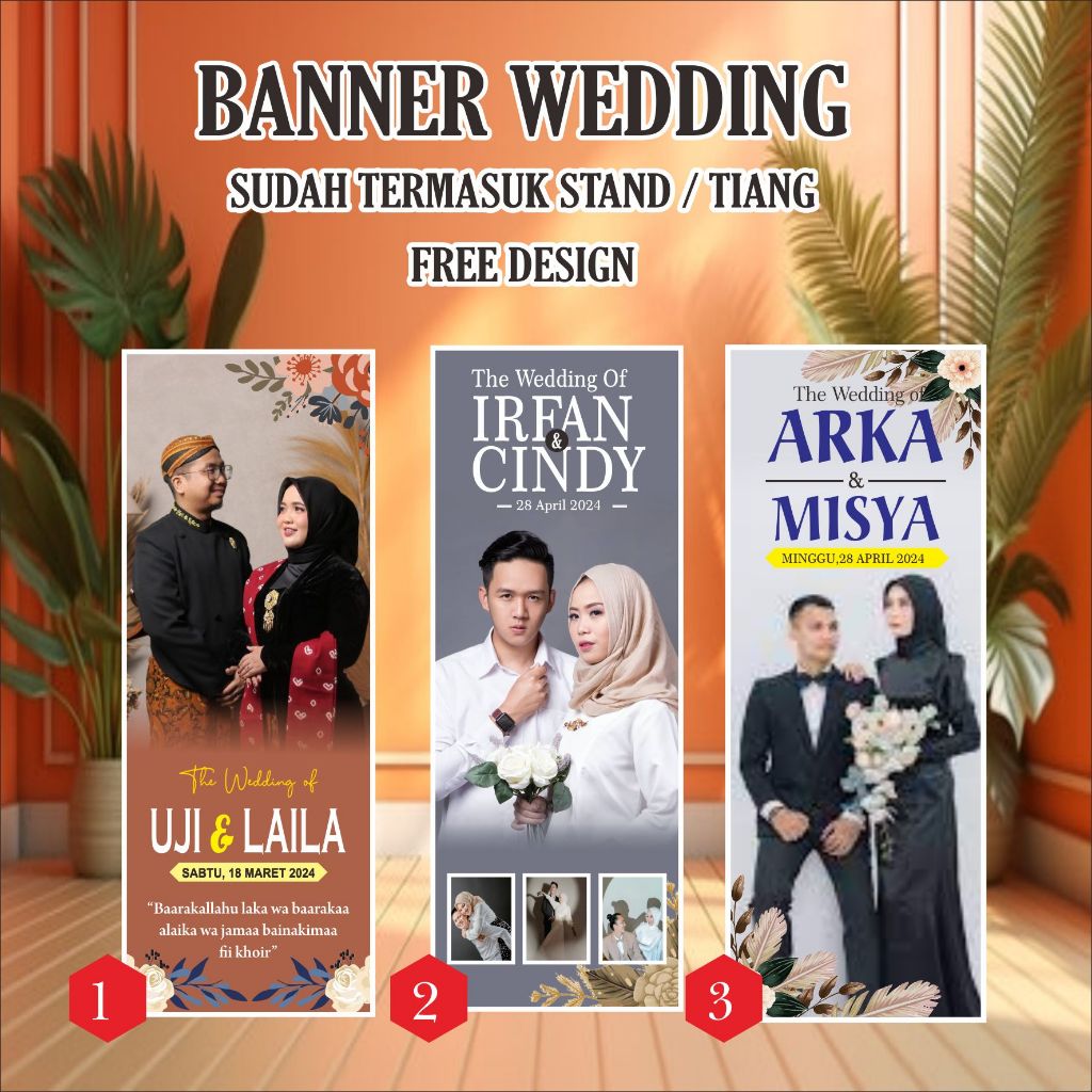 Banner Wedding / Banner Pernikahan, ukuran 60x160 cm sudah termasuk Tiang / Stand