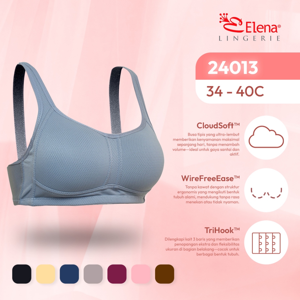Bh Elena 24013 Cup Besar Tanpa Kawat Busa Tipis Cup C Kait 3