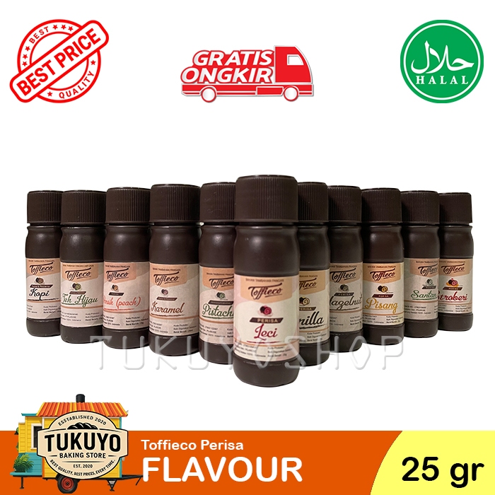 

Toffieco FLAVOUR/Flavor 25 GR Perisa aneka rasa Leci, Karamel, Keju, Pistachio, Hazelnut, Kopi, dll.