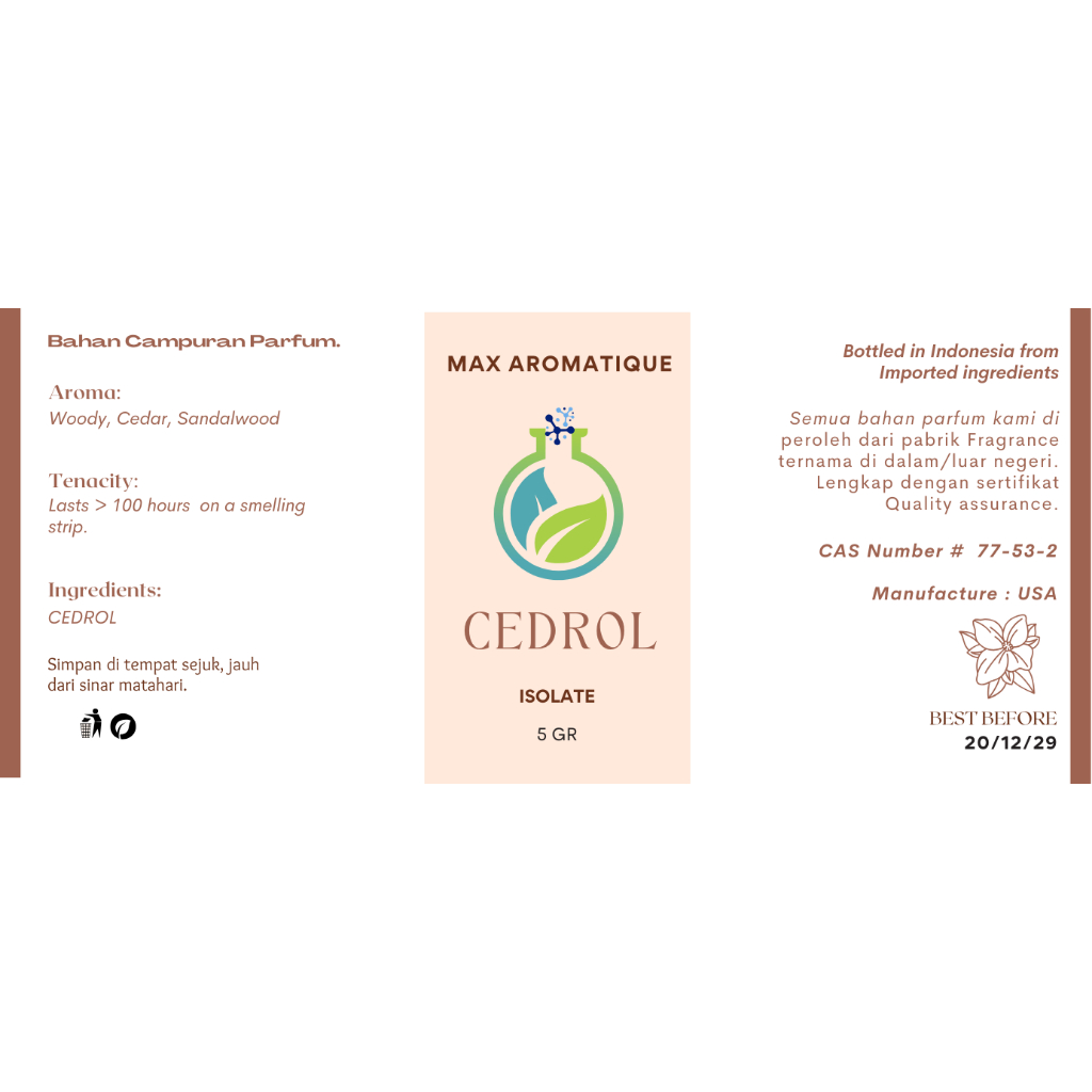 Max Aromatique Cedrol Crystals - 100% Murni Bersertifikat Undiluted