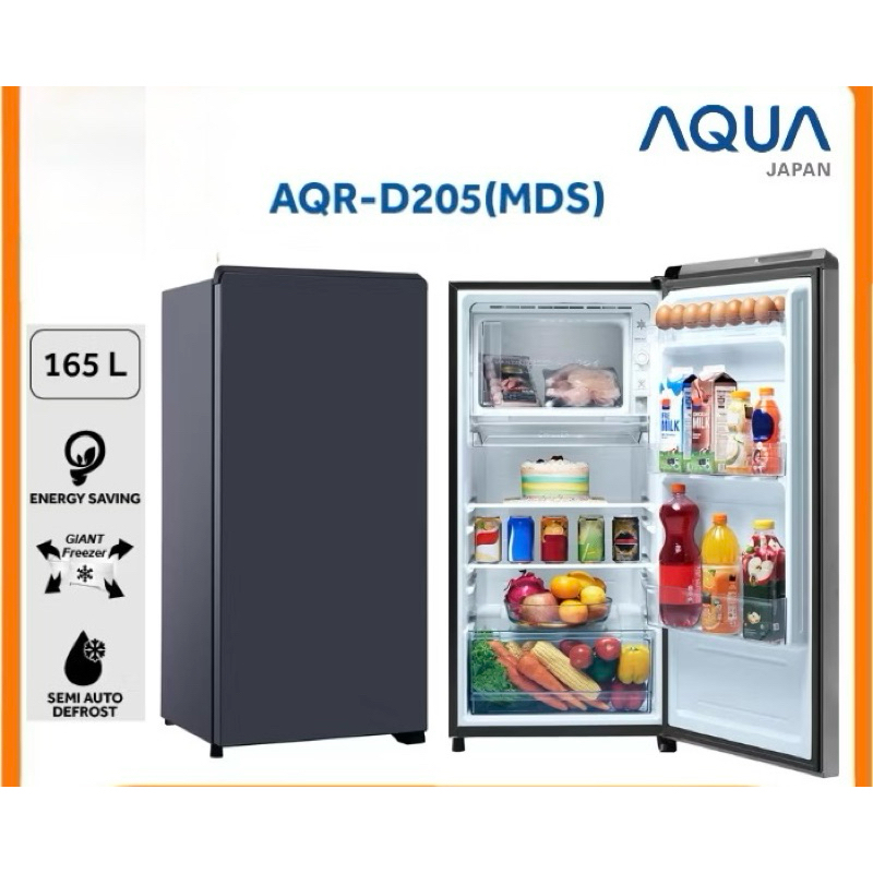AQUA AQR-D205 Kulkas 1 Pintu 165 L - AQR-D205(MDS) / 205 Mds