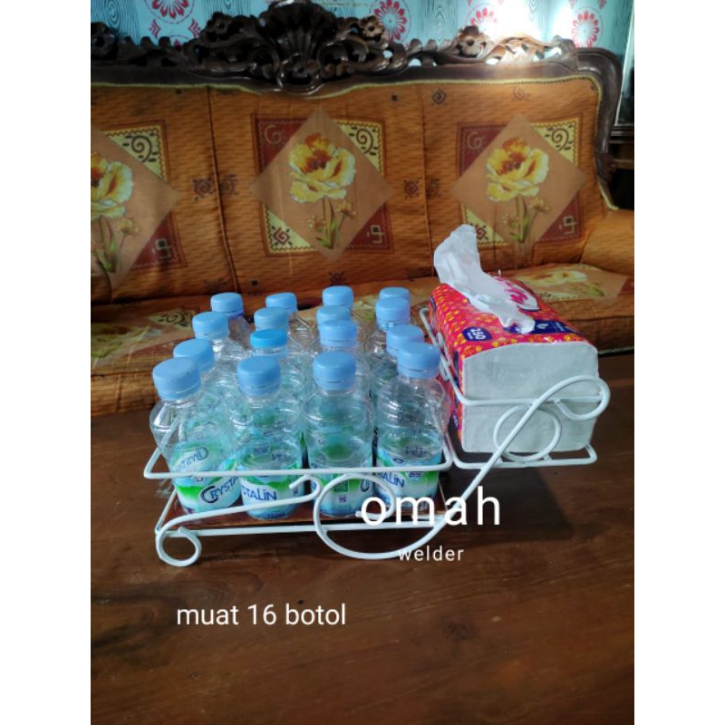Rak Aqua gelas/botol dan Tisu,bawahan papan Kayu