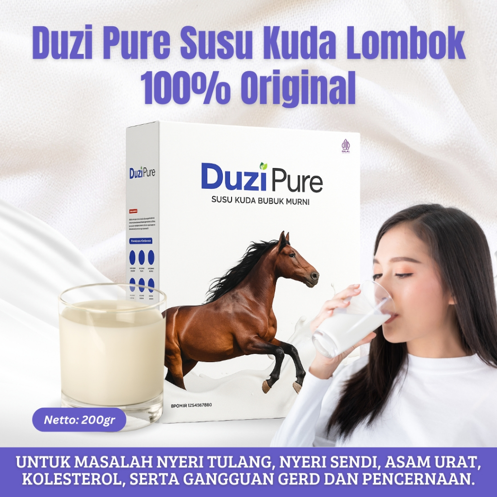 

Duzi Pure Susu Kuda Lombok Original Bubuk 200 Gram 1 Box