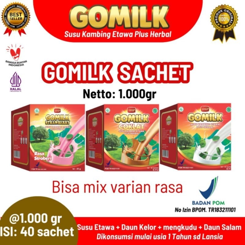 

GOMILK sachet ( isi 40 pcs ) @25 gr / sachet susu kambing etawa plus herbal