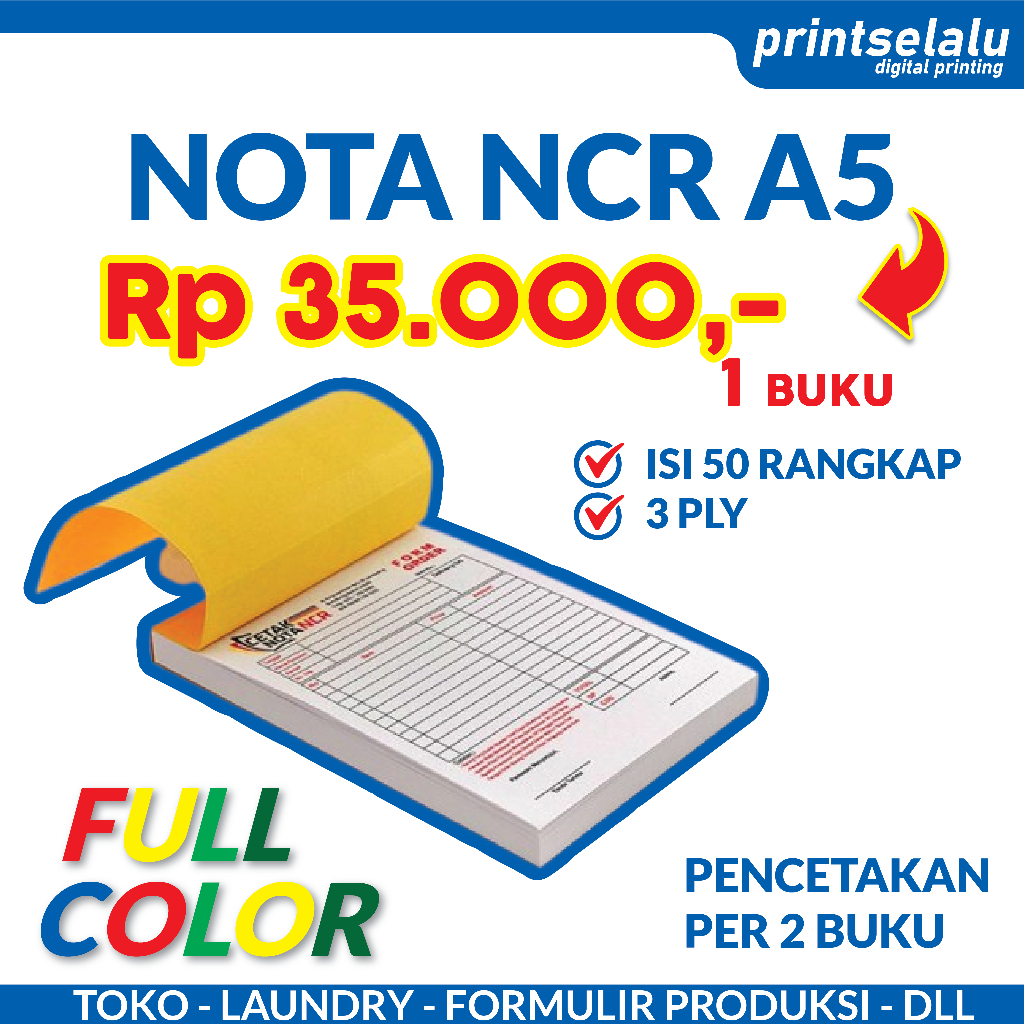 

Custom Nota NCR A5 3 ply rangkap (Laundry Surat Jalan Formulir) RETAIL