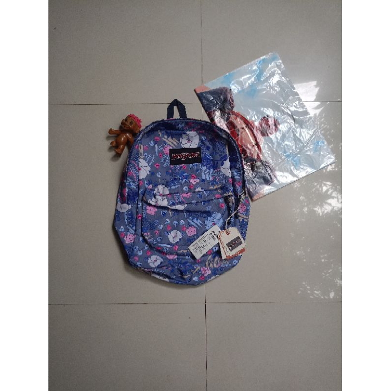 TAS JANSPORT MOTIF BUNGA BIRU ORIGINAL