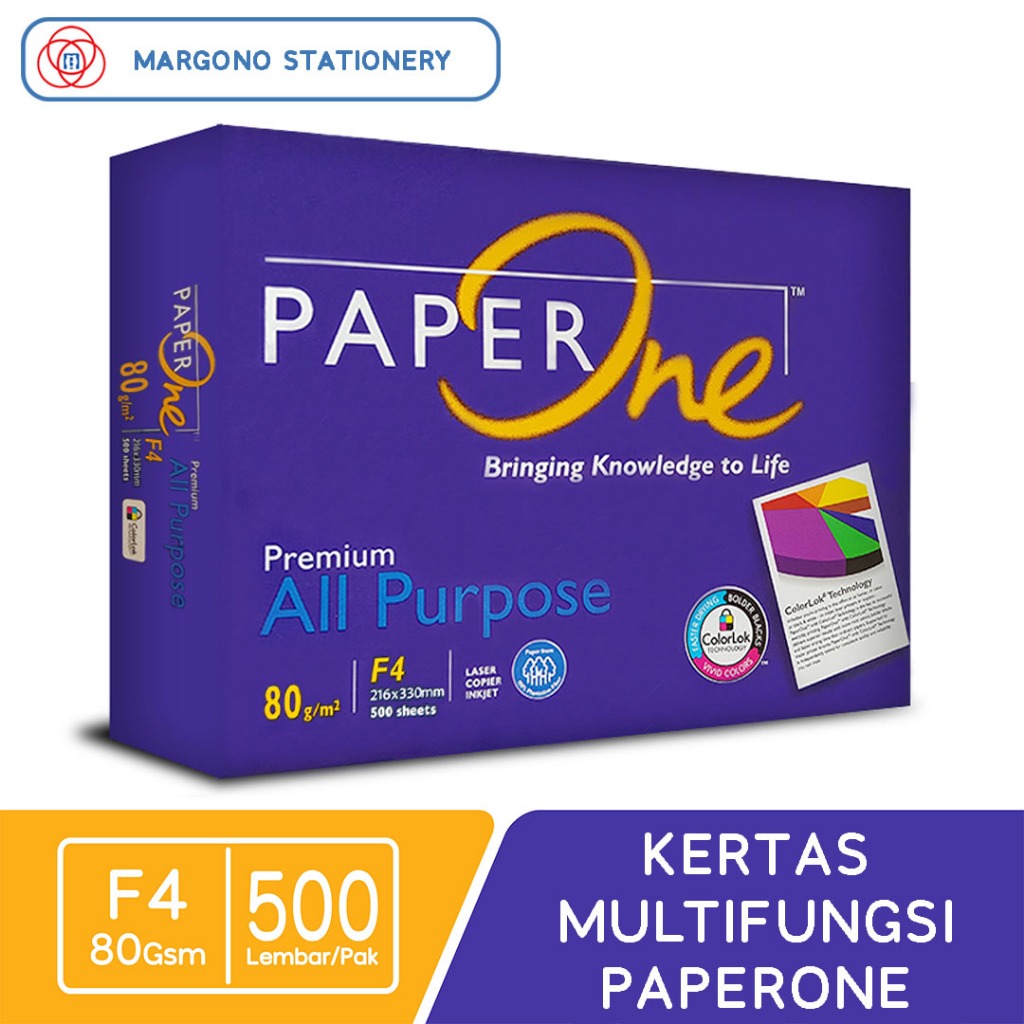 

PaperOne All Purpose Kertas Fotokopi HVS 80 gsm F4 / A3 - 500 Lembar