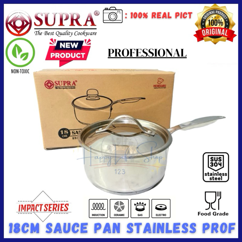SUPRA Sauce Pan 18cm Stainless Steel Wooden / Panci Supra Stainless Steel 18cm  Gagang Wooden / Panc