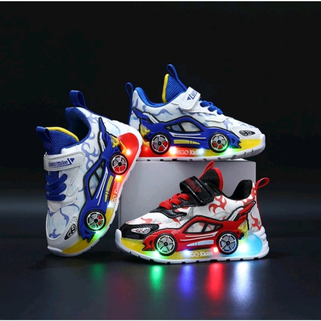 Sepatu Sneakers Race CAR LED Import Anak Laki-Laki Cool Style Korea 1-6 Tahun/ Sepatu Kets Sport Run