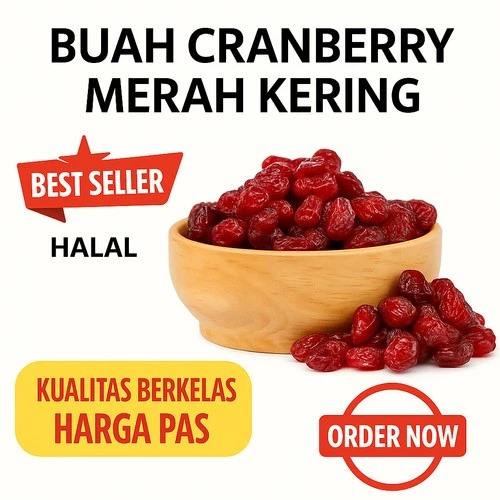 

Petite BUAH CRANBERRY MERAH KERING 1 KG - RED DRIED CRANBERRIES HALAL PEMIUM