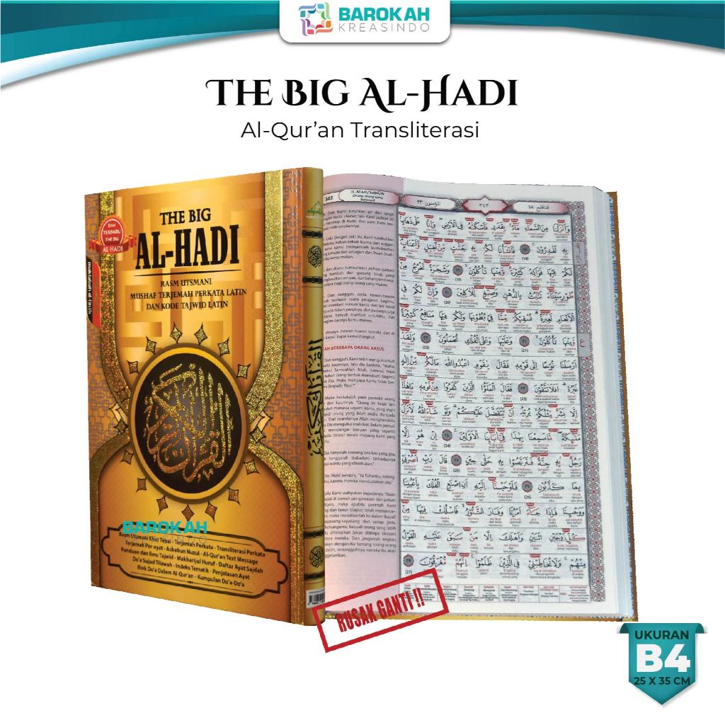 Al Qur An Besar Jumbo Terjemah Perkata Latin Kode Tajwid THE BIG AL-HADI B4 Rasm Utsmani, Al Quran B