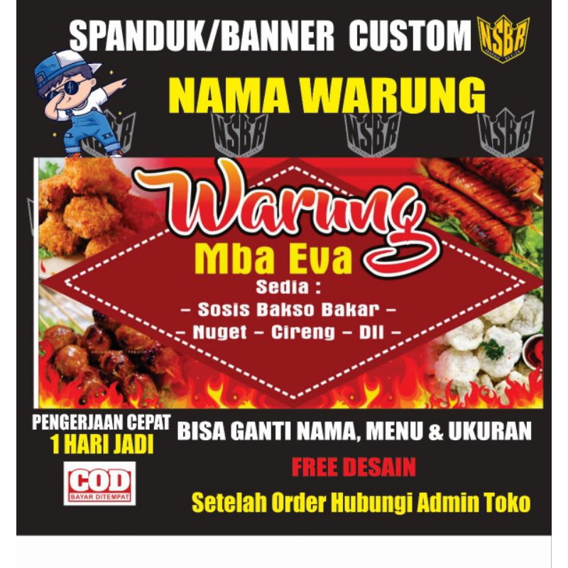 benner / spanduk warung jajanan / spanduk custom bisa ganti nama & menu