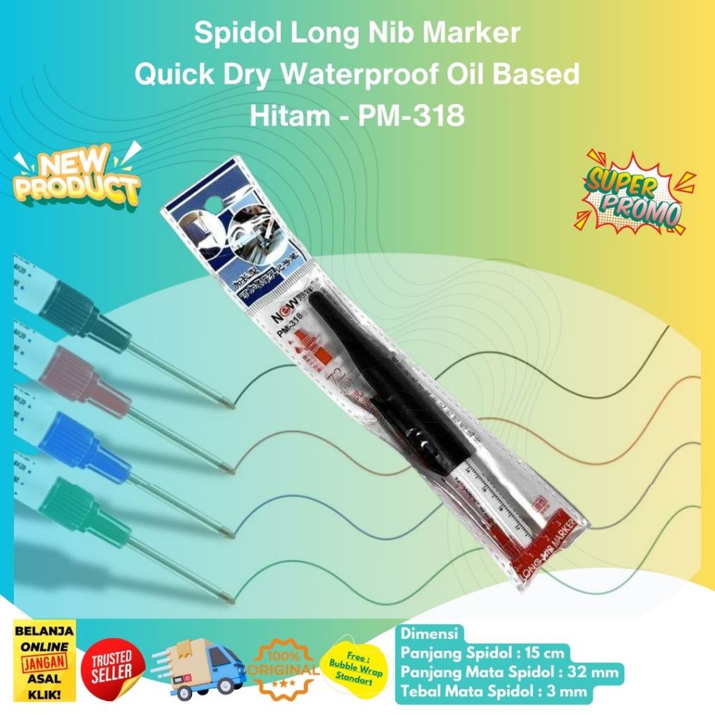 

Spidol Long Nib Marker Quick Dry Waterproof Oil Based PM-318 Presisi Tinggi