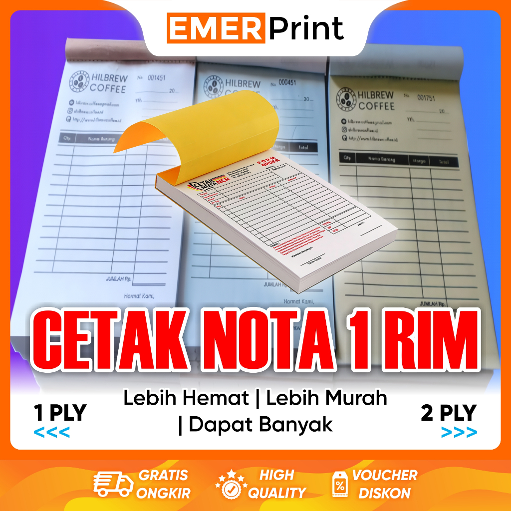 

Custom Nota Toko 1 Rim 1 Ply dan 2 Ply All Size (Nota Penjualan, Nota Pembukuan, Surat Jalan, dll)