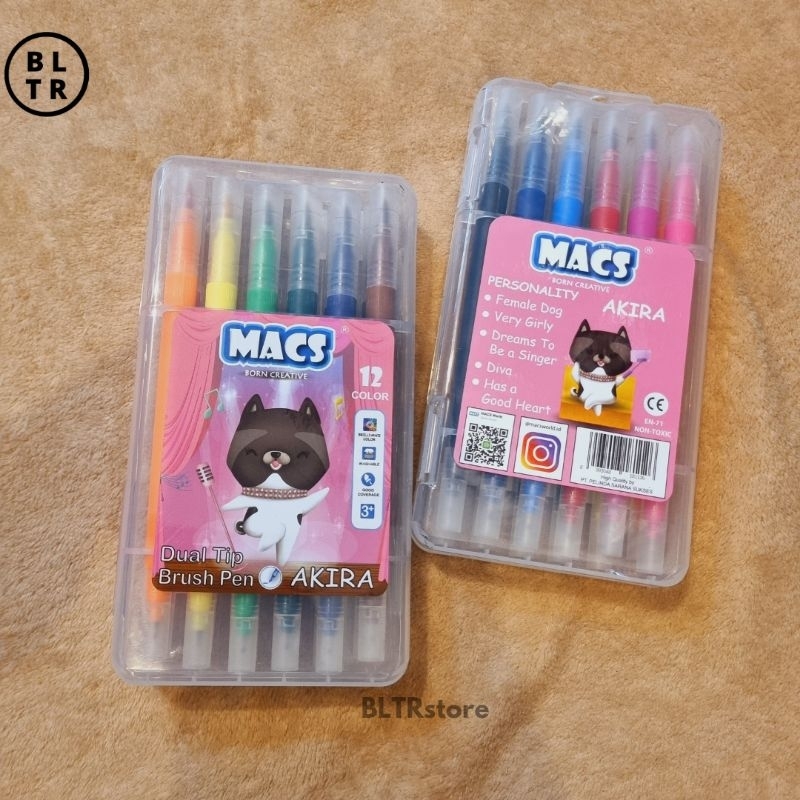 

MACS DUAL TIP BRUSH PEN MARKER COLOR 12 WARNA //SBP12WMS // SPIDOL BRUSH PEN