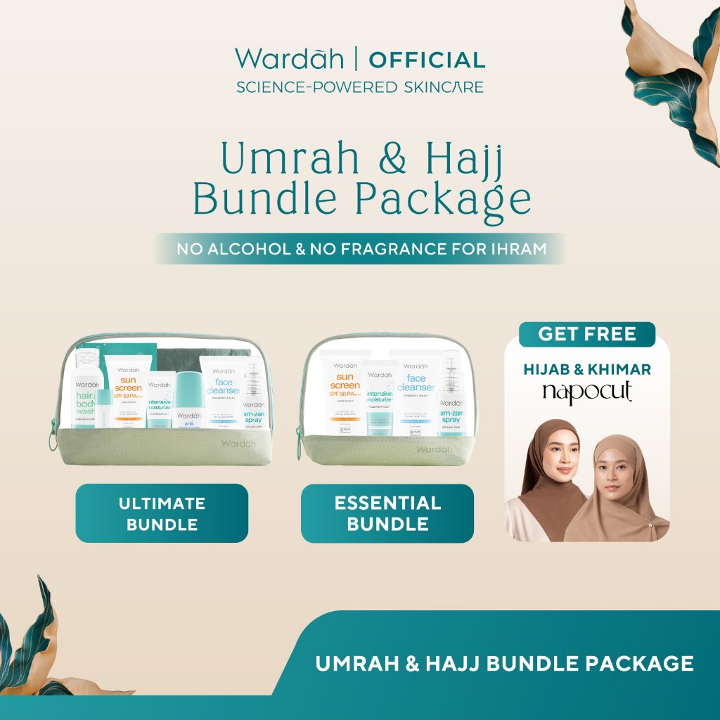 Wardah Umrah & Hajj Package - Paket Haji dan Umroh - Hair and Body Wash, Face Cleanser, Sunscreen SP
