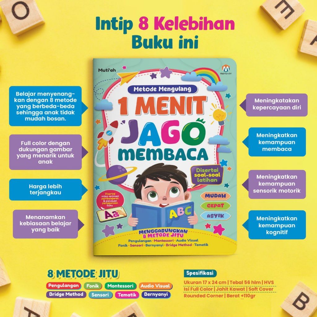 

BUKU METODE MENGULANG 1 MENIT JAGO MEMBACA - ZIYAD BOOK - BUKU BELAJAR MEMBACA
