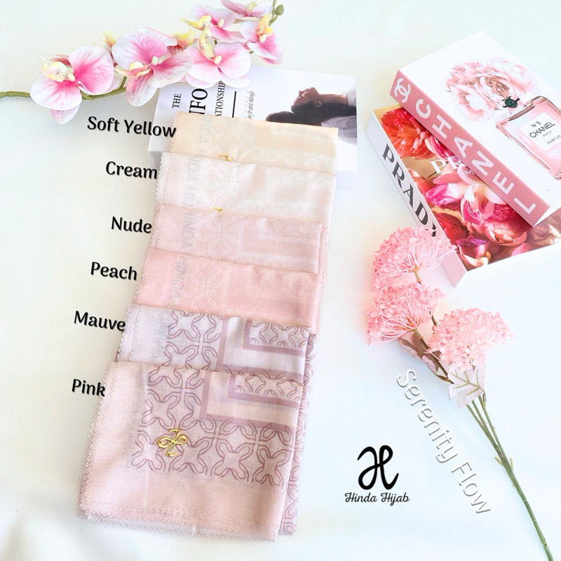 Serenity Flow Series - Hijab Scarf Voal Motif - Soft dan Elegan - Square, Nyaman, Empat, Kotak, Segi