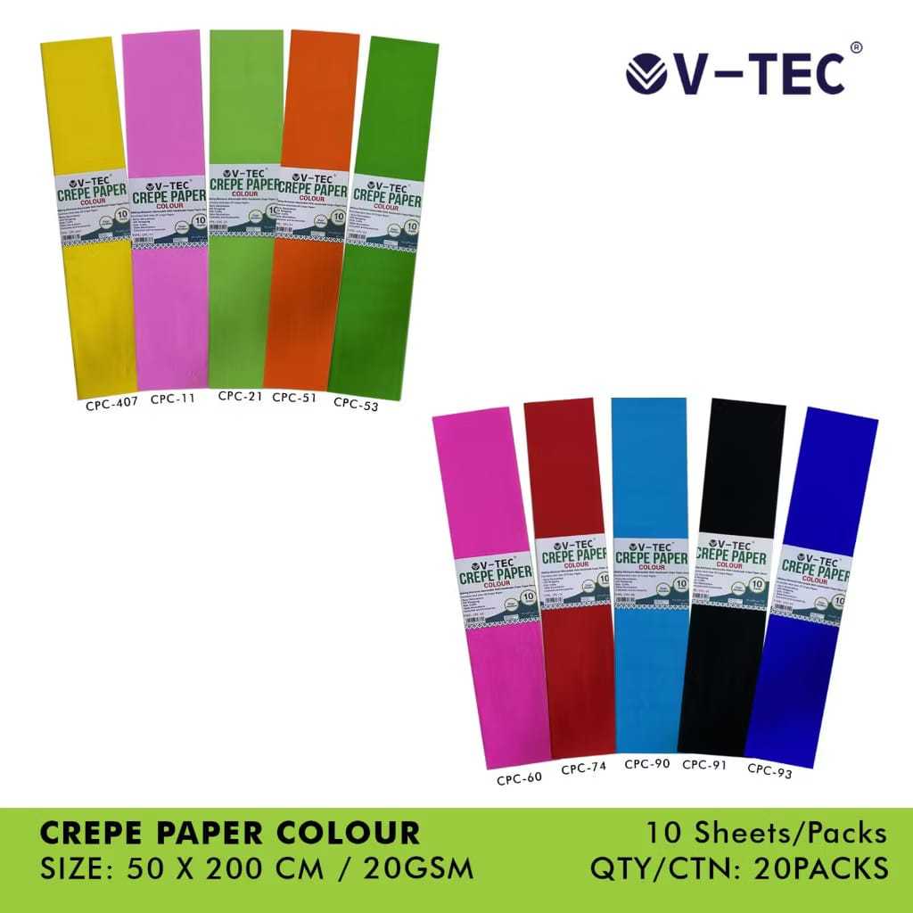 

V Tec Crepe Paper Type CPC 50 X 200 CM, 10 Sheets
