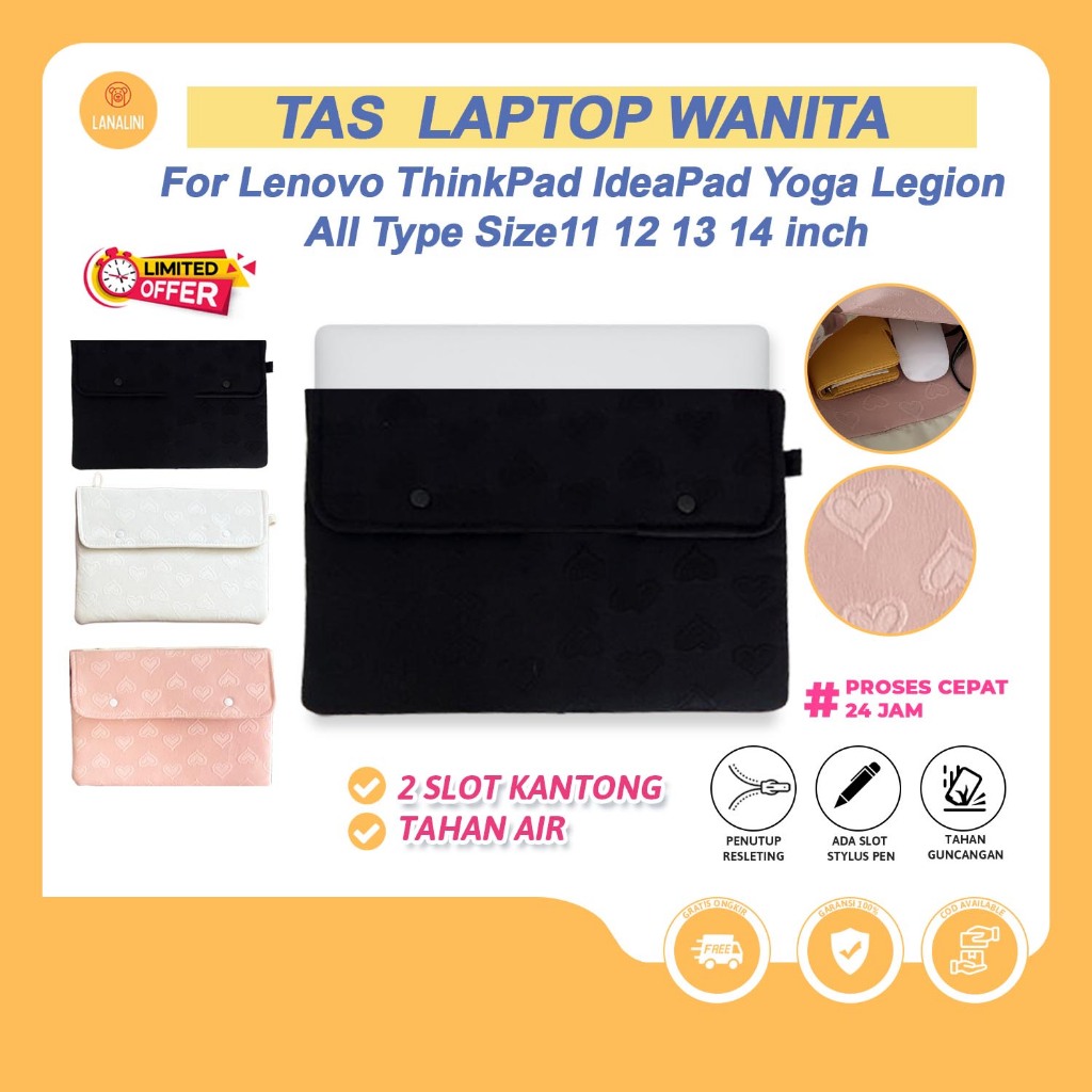 Tas Laptop Wanita Pink Lucu Girly Y2K 12 13 13.3 14 inch Sleeve Pouch Sarung Lenovo Thinkplus Thinkp