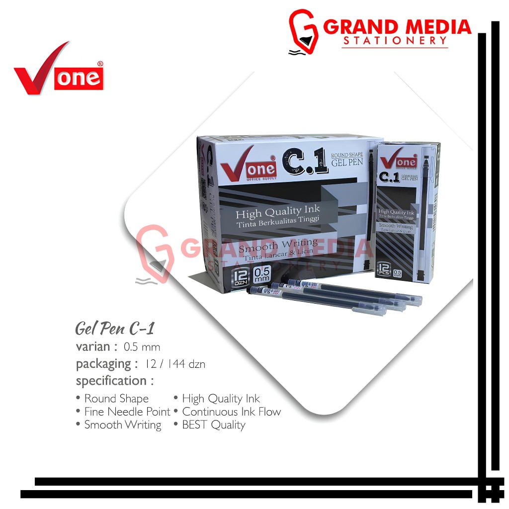 

[GRAND MEDIA] BALLPOINT / PENA / PULPEN GEL V-ONE C-1 HITAM / 1 PCS