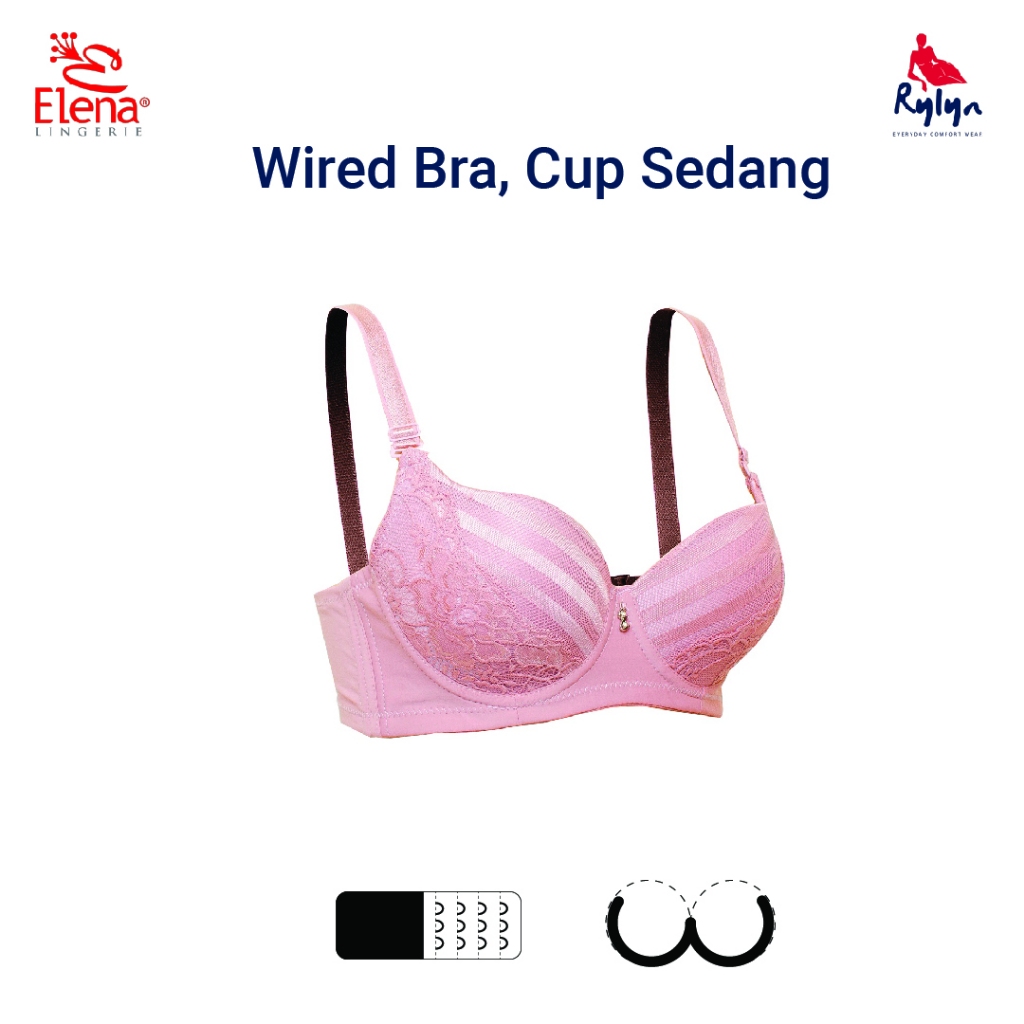 Elena Bra Kawat Renda Brokat 3 Kait Cup Sedang 34B - 40B | BH Nyaman E 24479