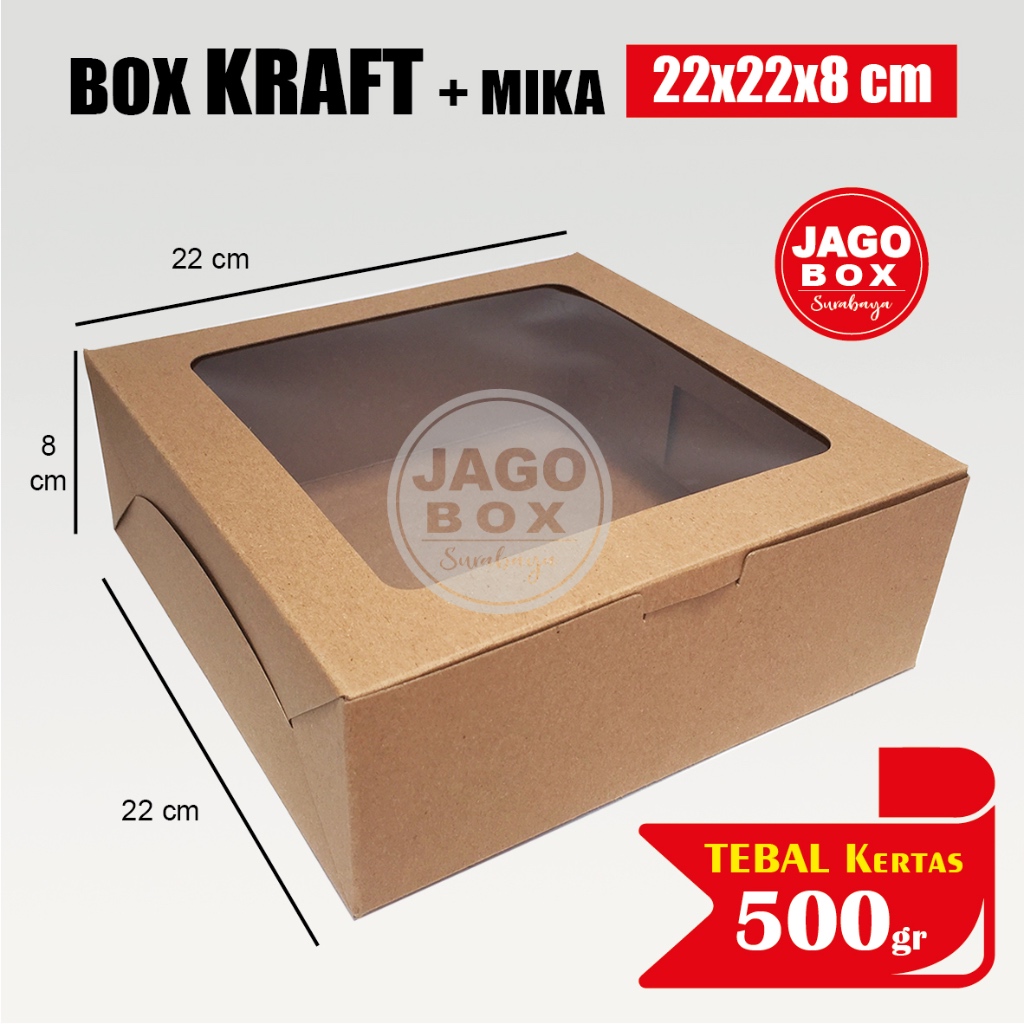 

Box Kotak Nasi Kue Snack Kraft 22 x 22 x 8 cm Jendela Mika Tebal 500g
