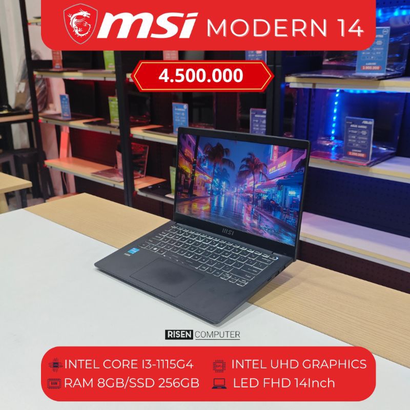 Laptop MSI Modern 14 Intel Core i3-1115G4 RAM 8GB SSD 256GB FHD 14inch Notebook Second Seken Bekas