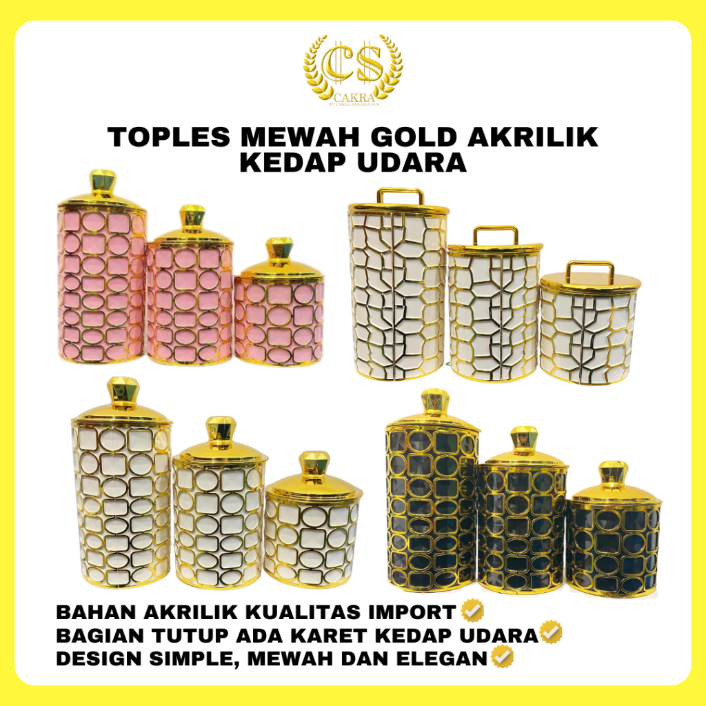 CS Toples Mewah Toples Gold Toples Aklirik Kedap Udara Gold Emas / Toples List Gold Mewah Toples