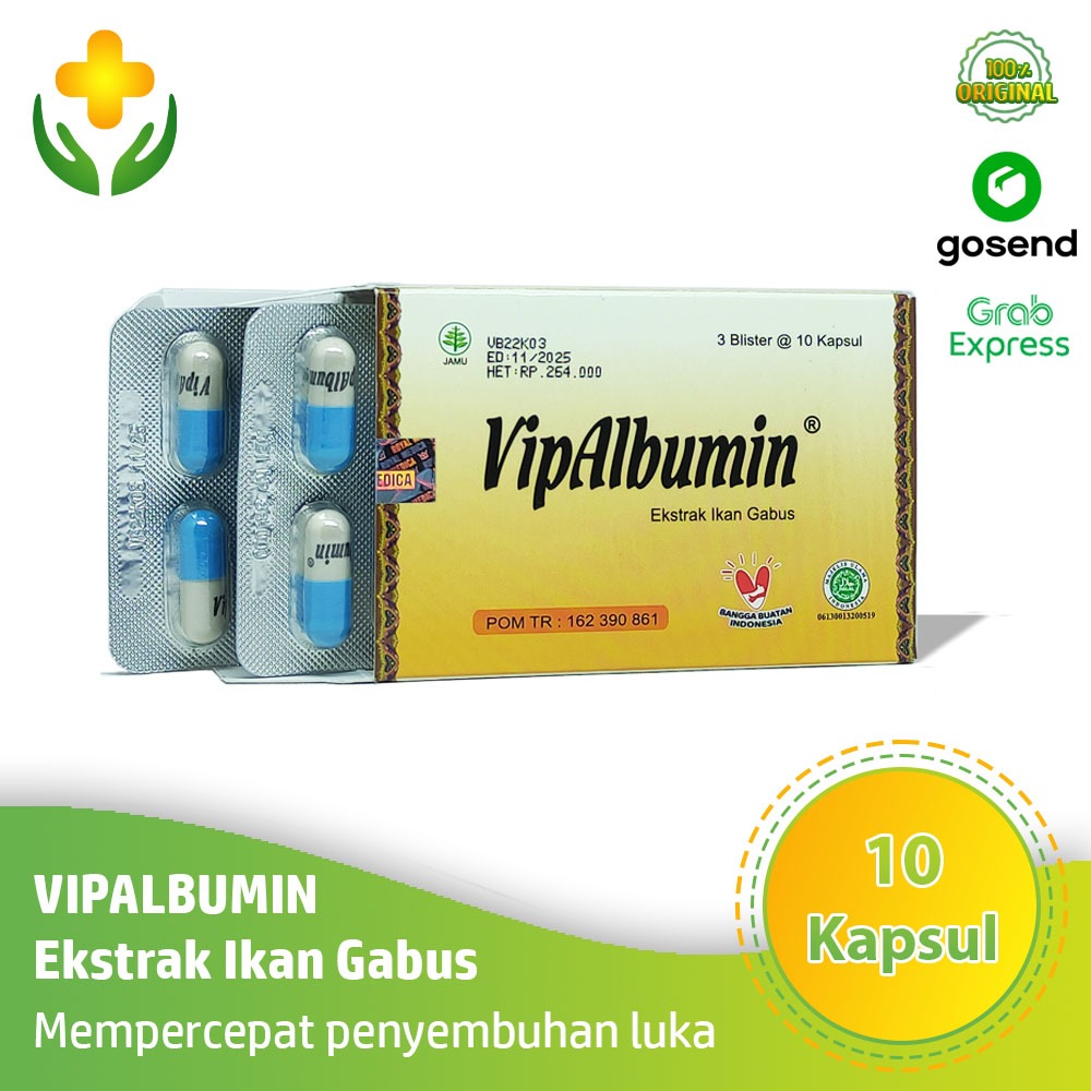 Vipalbumin 1 Blister isi 10 Kapsul - Obat Herbal Mempercepat luka operasi | Ekstrak Ikan Gabus