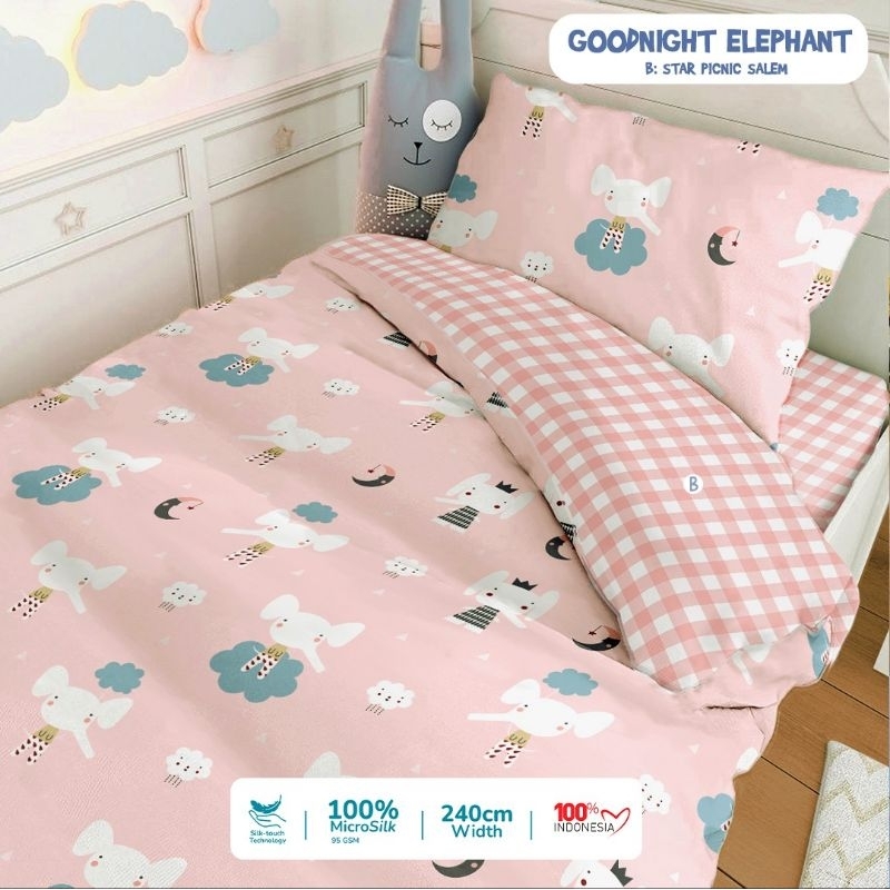 Sprei anak lucu motif gajah goodnight elephant ukuran lengkap sprei anti geser sprei90x200 sprei100x