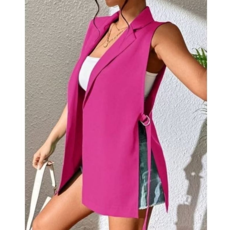 Rompi Vest Wanita Jas Blazer Tanpa Lengan Stylis Korean