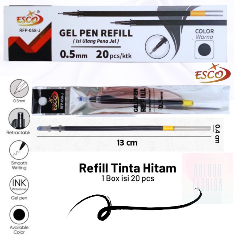 

1 pak Refill Isi Ulang pulpen gel lancip mata jarum 0.5 mm hitam (20pcs)
