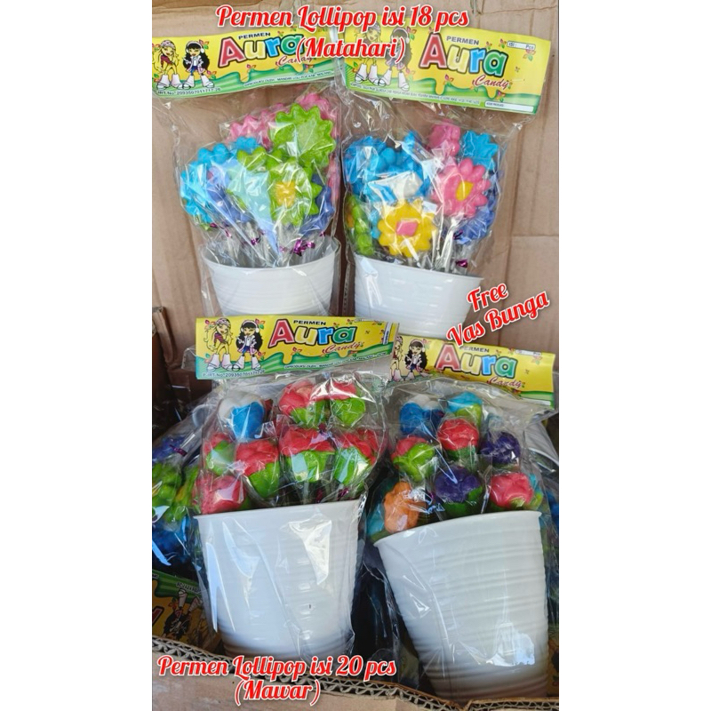 

PERMEN LOLIPOP FREE VAS BUNGA ISI 18 PCS & 20 PCS