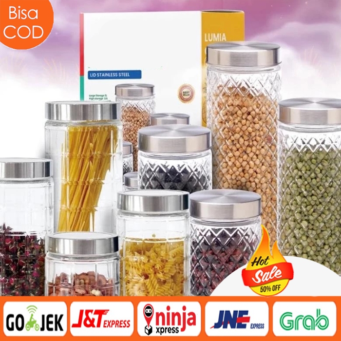 HC [SET 4PCS] Toples Kaca Set 4 IN 1 Toples Kue Lebaran Elegant Mewah / TOPLES KACA MEDIUM