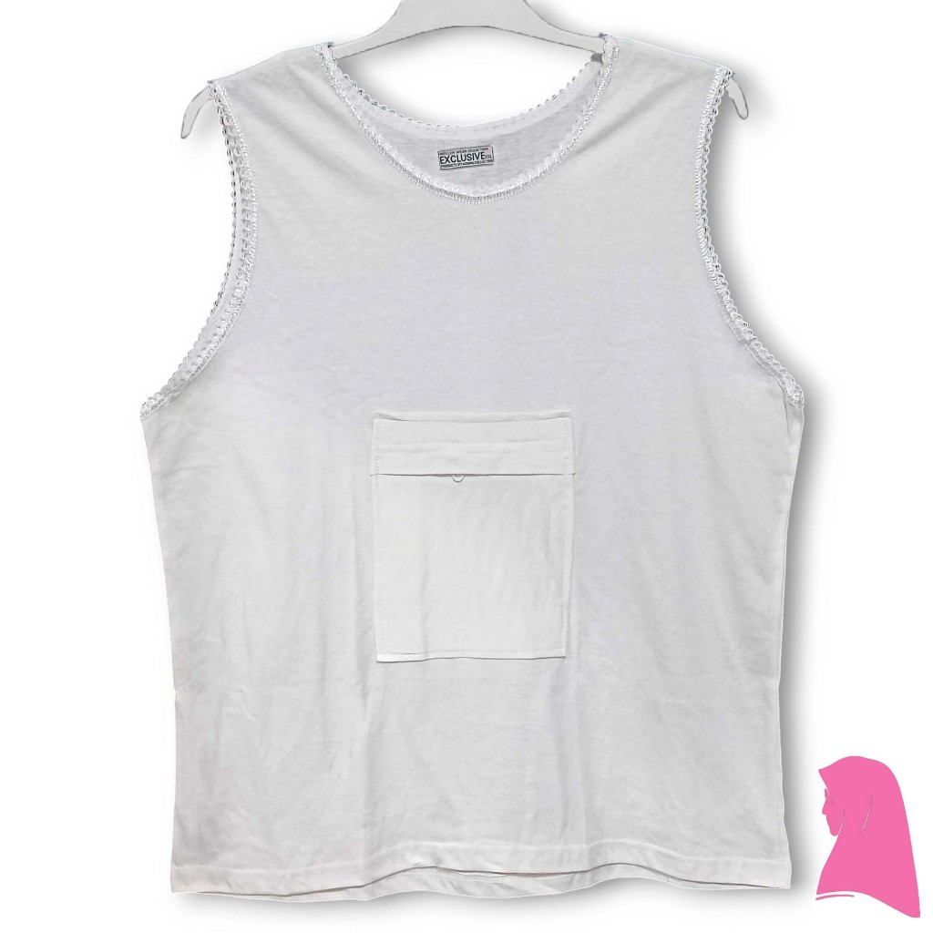 Kaos Dalam Singlet Wanita – Dalaman Umroh Haji, Berkantong Depan Resleting