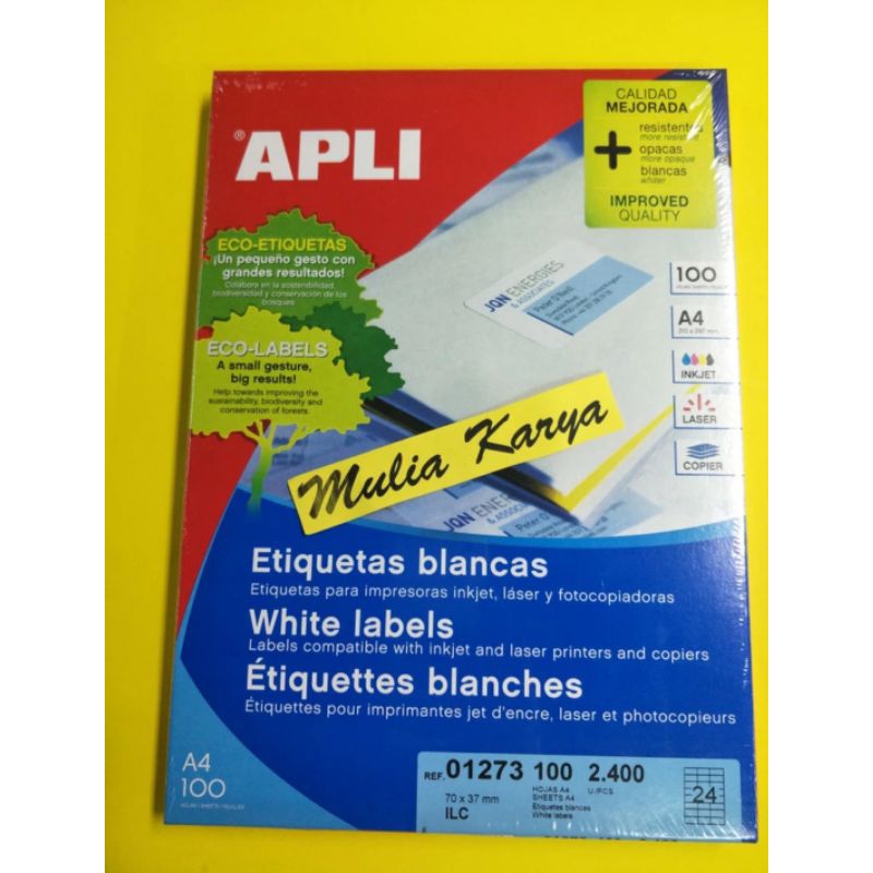 

APLI White Paper Label / A4 Computer Labels / Dus isi 100 Sheets lembar