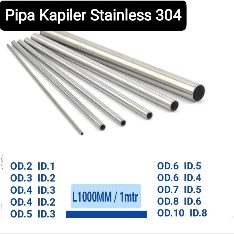 Pipa Kapiler Stainless 304 / Pipa Tubing OD 2mm 3mm 4mm 5mm 6mm Panjang 1 Meter