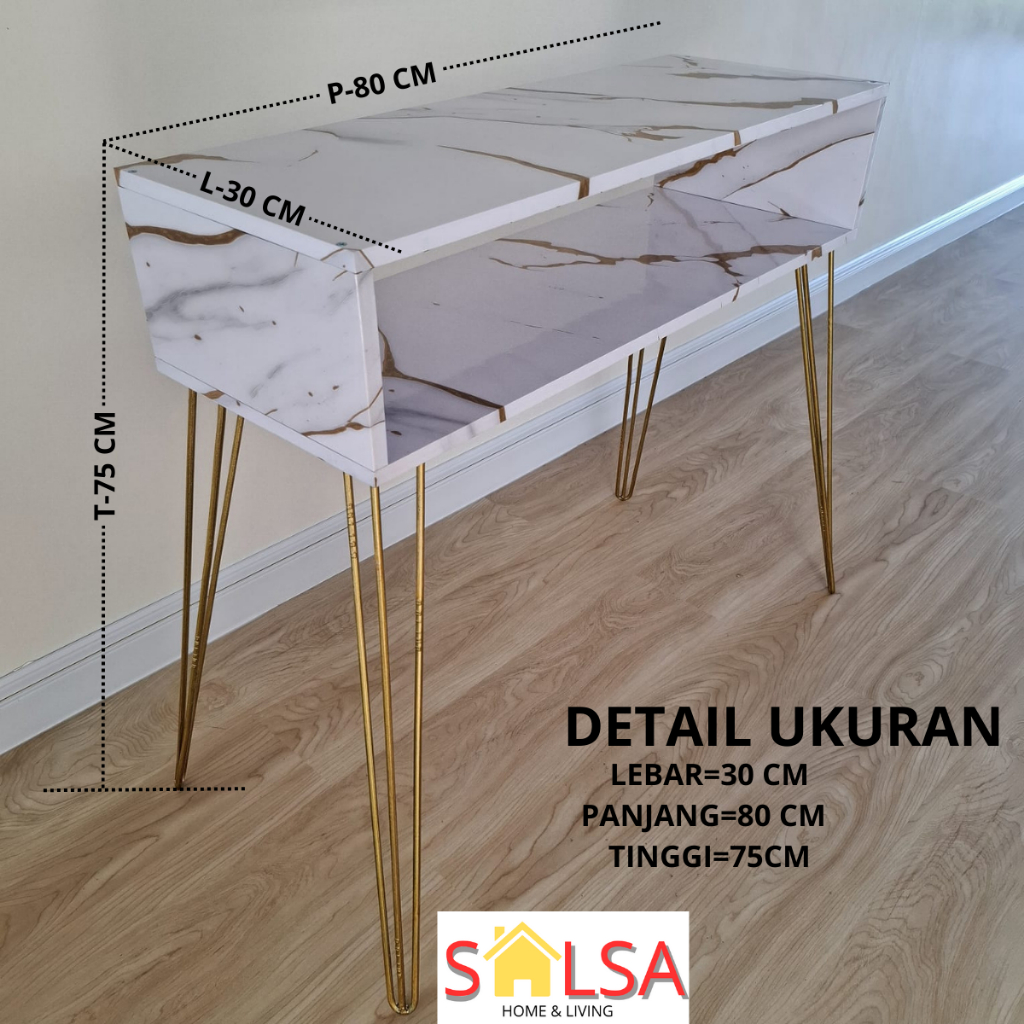 Meja Rias Meja Nail Art Motif Marmer Kaki Besi Gold