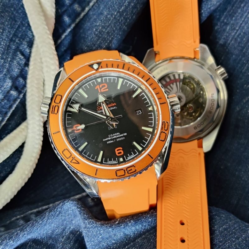 OmegaSeamaster Planet Ocean Oranye, Jam Tangan Pria Automatic Strap Rubber