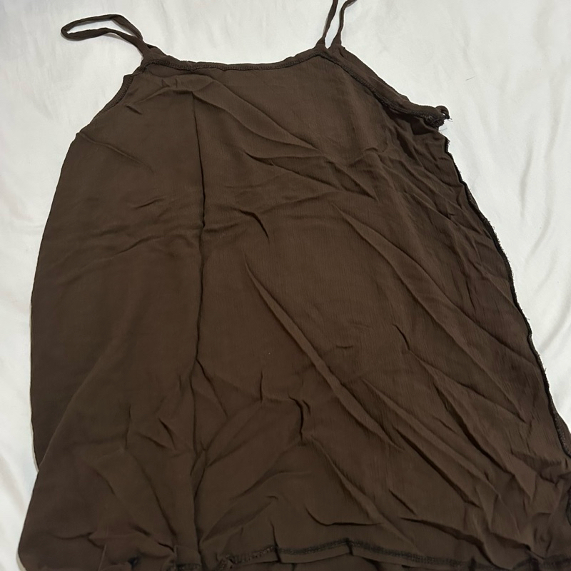 preloved mini dress coklat tidur // mini dress tanktop polos rayon coklat
