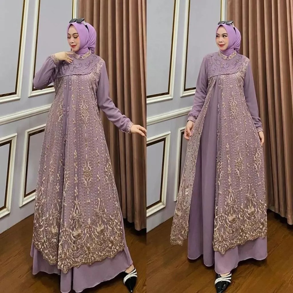 New Laura Dress Model Gamis Terbaru Bahan Ceruty Babydoll Mix Brokat Baju Gamis Kondangan Wanita Mus