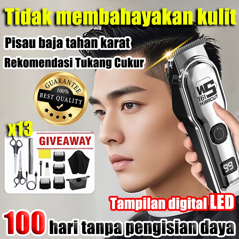 【11in1 Mesin Cukur Rambut Tanpa Kabel】Mesin Cukur Rambut Elektrik Paket Lengkap Barbershop dengan LE