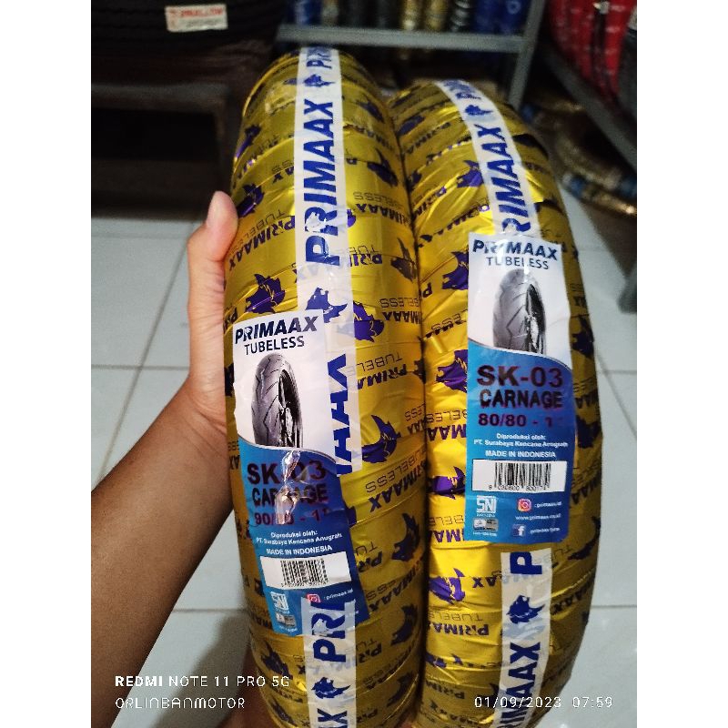 BAN SET PRIMAX SK03 METIC VARIO125 TUBLES/BAN LENGKAP VARIO125/BAN SET TUBLES BEAT/BAN DEPAN BELAKAN