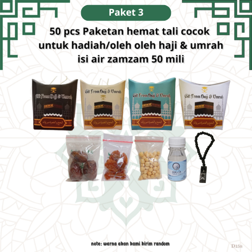 

paketan hemat tasbih tali 50 pcs untuk oleh oleh haji dan umroh (isi air zamzam 50 ml)