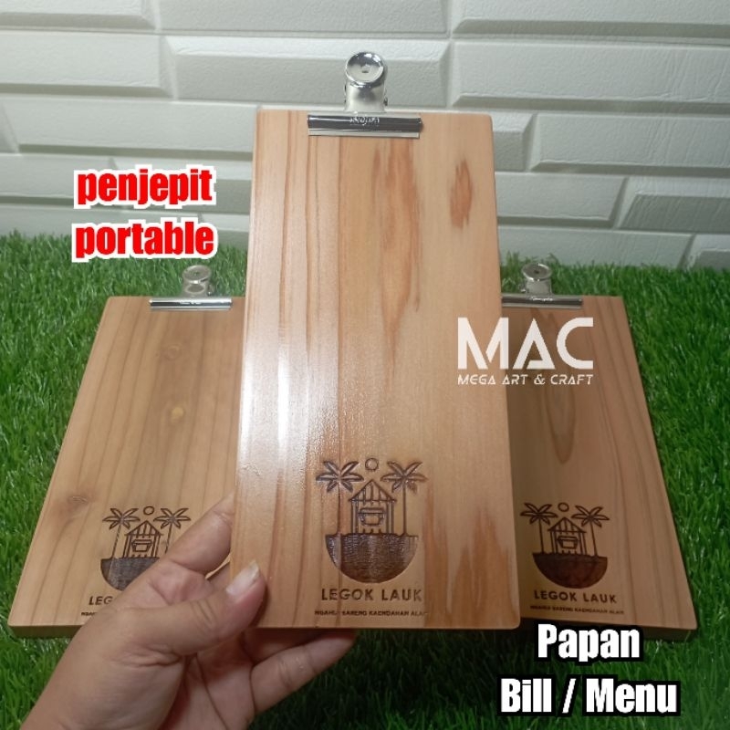 

Papan Bill Kayu Custom Logo / Wooden Bill Tagihan Nota Penjepit Portable