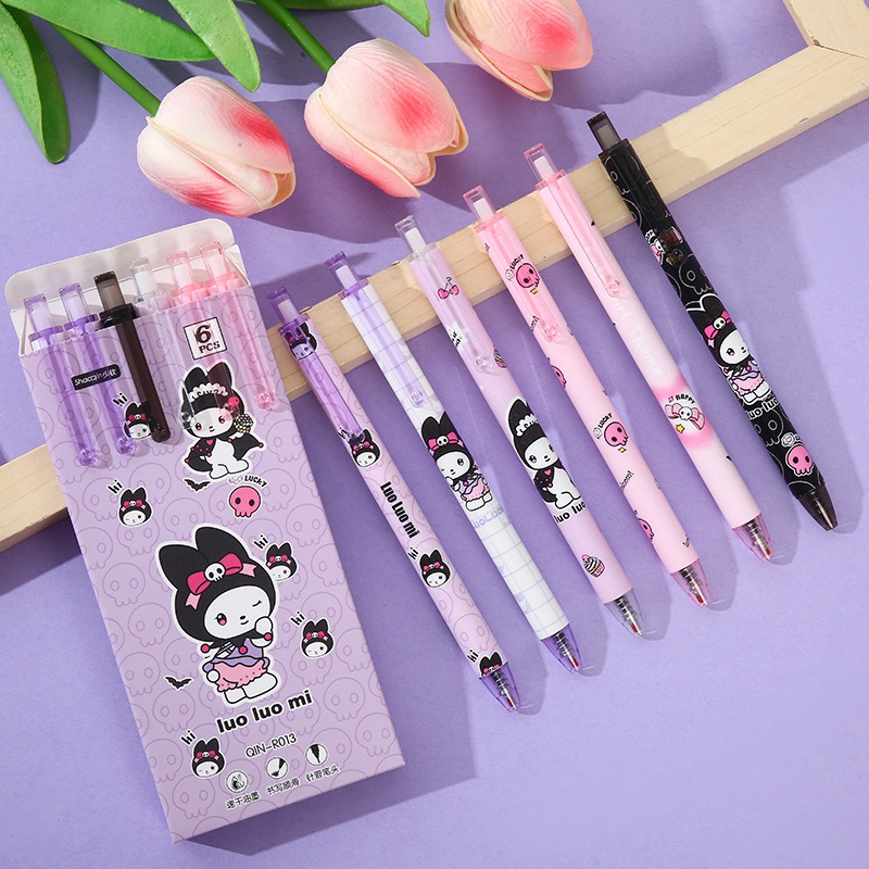 

6PCS PULPEN GEL MEKANIK 0.5MM MOTIF KUROMI / PULPEN GEL