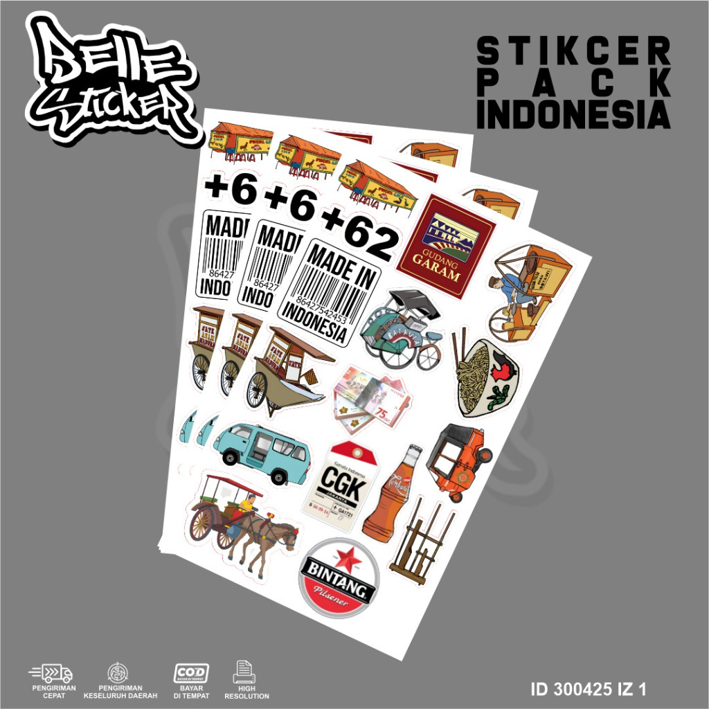 

Stiker Pack Ikon identik "Indonesia" Waterproof Sticker Hiasan Laptop Tumbler Case Hp DIY Stiker
