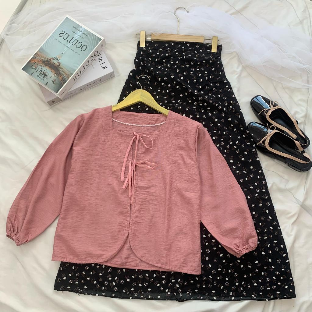 SETELAN CARDIGAN PITA + ROK FLORAL KOREAN STYLE| SET PAKAIAN WANITA OUTER & ROK VINTAGE KOREAN STYLE