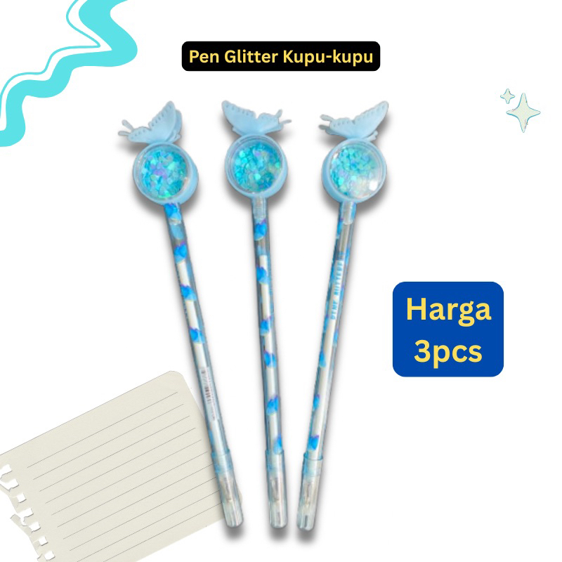 

Pulpen Glitter Kupu-Kupu Isi 3pcs | Pen Lucu Gemes | Stationery Unik Hadiah Anak Cewek